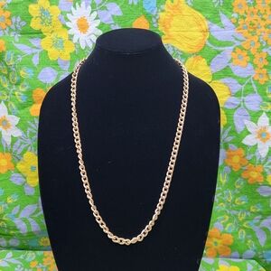 Vintage 80s Etched Engraved Gold Chain Link Necklace